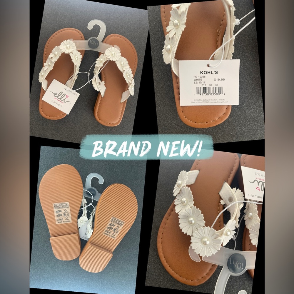 Ella Kids Sandals with Floral Design - White and Tan